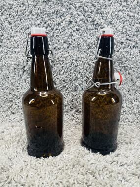 Set of 2 Amber Glass Swing Top Bottles Flip Top Beer Kombucha Home Brewing